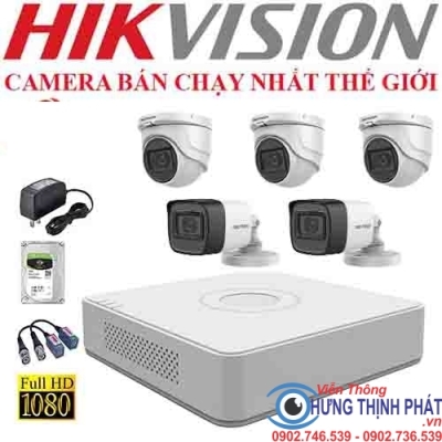 TRỌN BỘ 5 CAMERA QUAN SÁT HIKVISON 2.0 MPX CÓ ÂM THANH